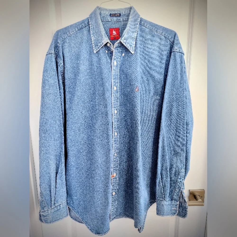 Vintage 90's Norsport Denim Shirt For Men Size Large Tall, Excellent Condition! - Picture 1 of 12